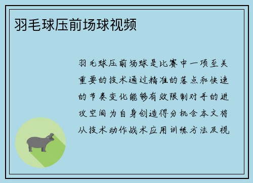 羽毛球压前场球视频